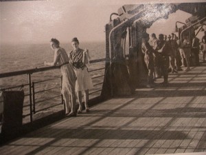 They don’t look like refugees, but here are Erica (right) and a friend on board the soldiers’ transport that took them from Israel to Rhodesia in 1941. 